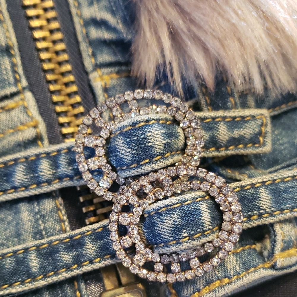 Baby Phat Y2K Blue Denim Jacket with Taupe Faux Fur Trim, RARE Item! - Picture 9 of 13